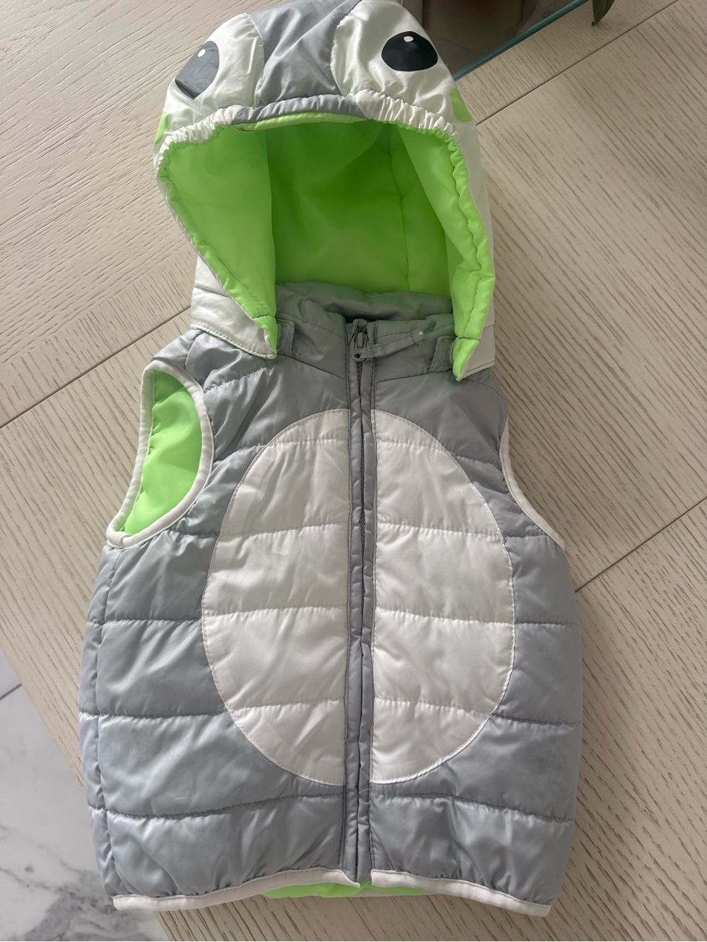 Toddler Kids Gray and Lime Green Puffer Vest with Hood size 12-18 months